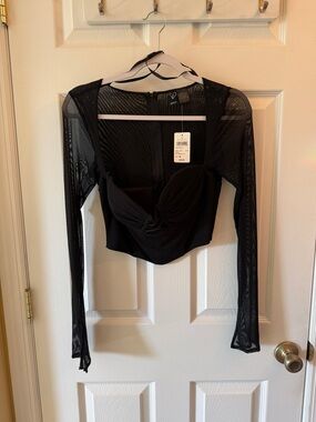 Windsor Black Sheer Long-Sleeve Mesh Crop Top